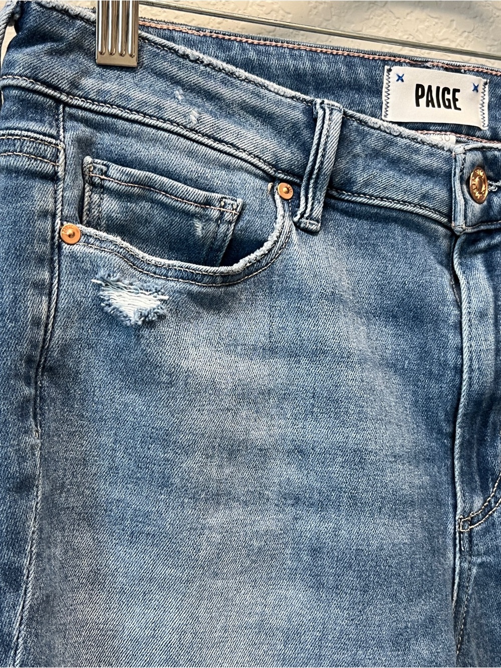 PAIGE Colette High Rise Crop Flare Raw Hem Jeans Light Wash Size 30 - Picture 8 of 16